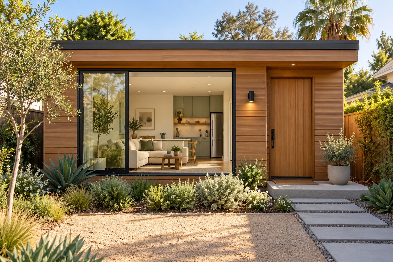 Concept image of a modern cedar-clad ADU