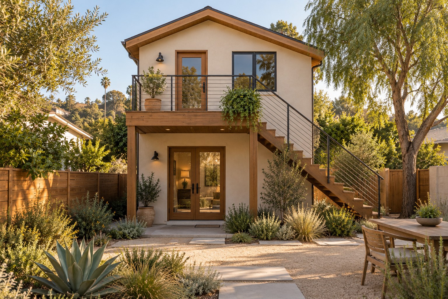 Concept image of a compact two-story backyard ADU